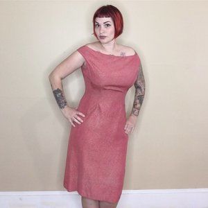 Vintage 50s Red Coral Wiggle Dress